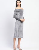 Madame Off-shoulder embellished Grey Velvet Dress