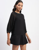 Madame Embellished Puffed Sleeve Black Top