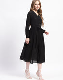 Madame Pleated Cotton Blend Black Shirt Dress