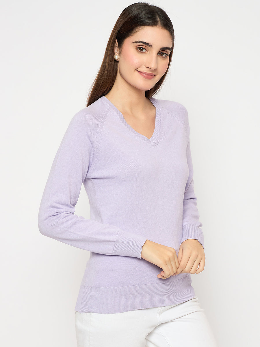 Madame V Neck Skinny Fit Mauve Sweater