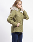 Madame Faux Fur Quilted Apple Green High Collar Puffer Jacket