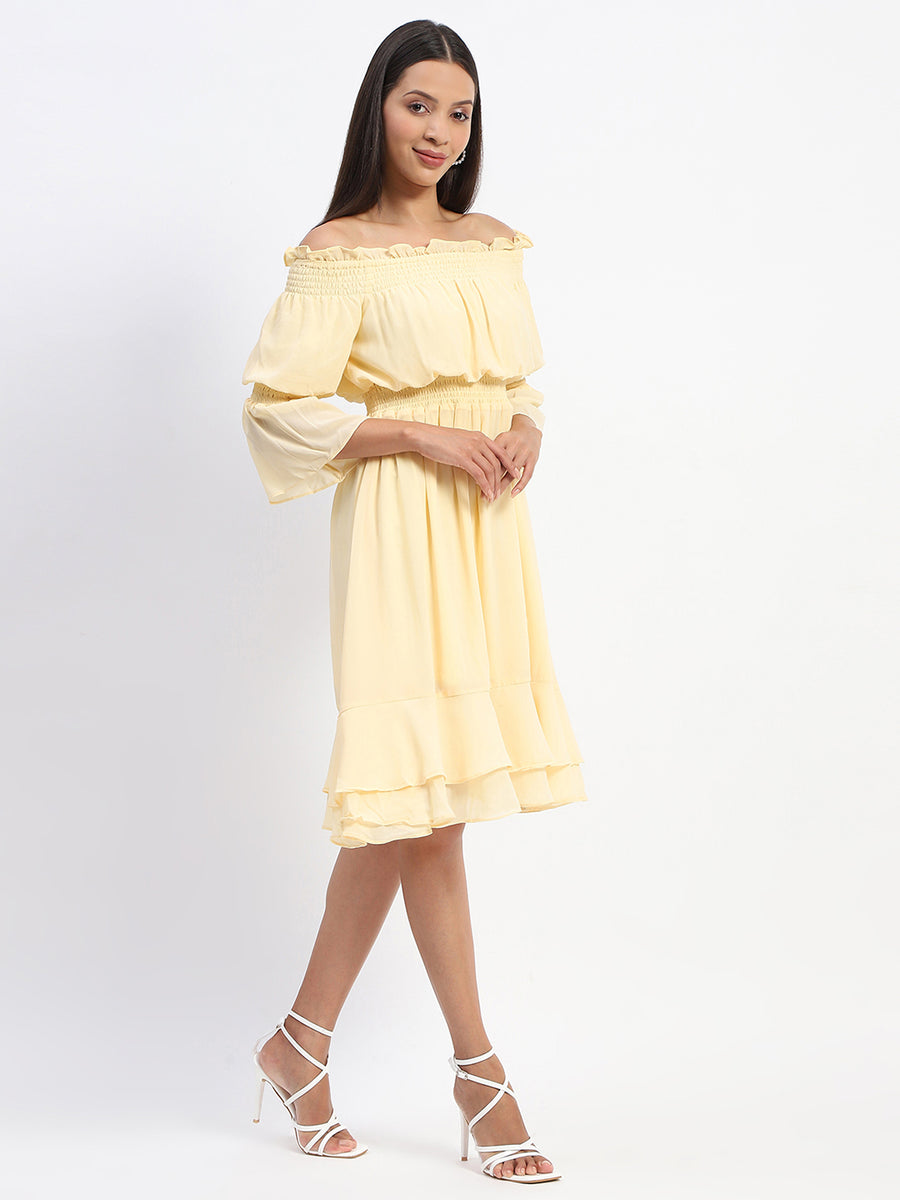 Madame Gathered Waist Off Shoulder Yellow Dress