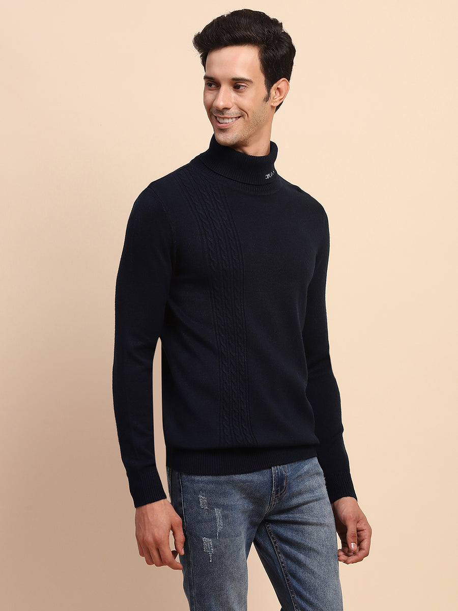 Camla Barcelona Cable Knit Turtleneck Navy Sweater