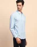 Camla Barcelona Print Blue Button Down Cotton Shirt