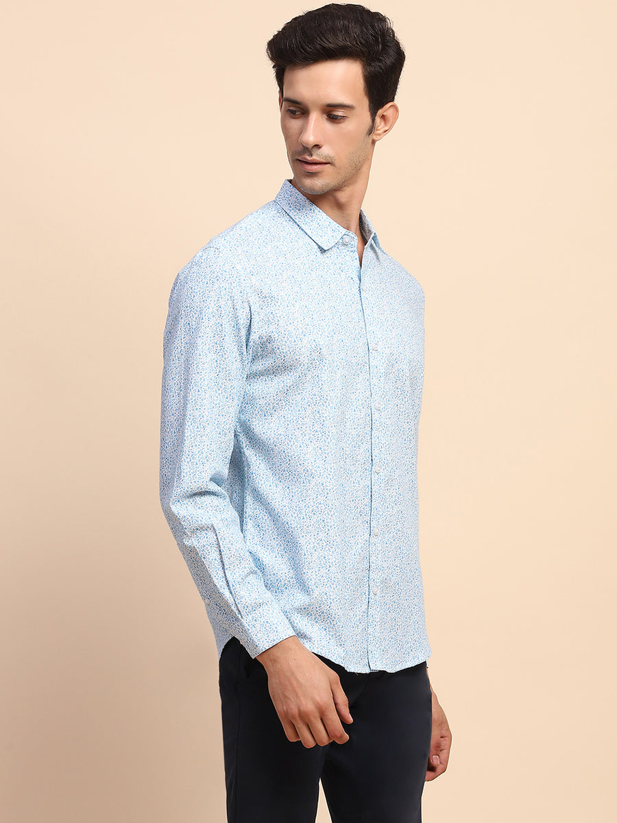 Camla Barcelona Print Blue Button Down Cotton Shirt