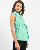 Madame Lapel Collar Green Belted Waist Blazer