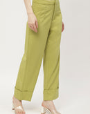 Madame Solid Apple Green Folded Hem Trouser