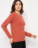 Madame Cable Knit Round Neck Rust Red Cardigan