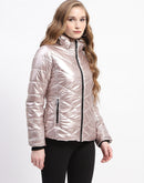 Madame Cuff Sleeve Rose Gold Zipped Quilted Puffer Jacket