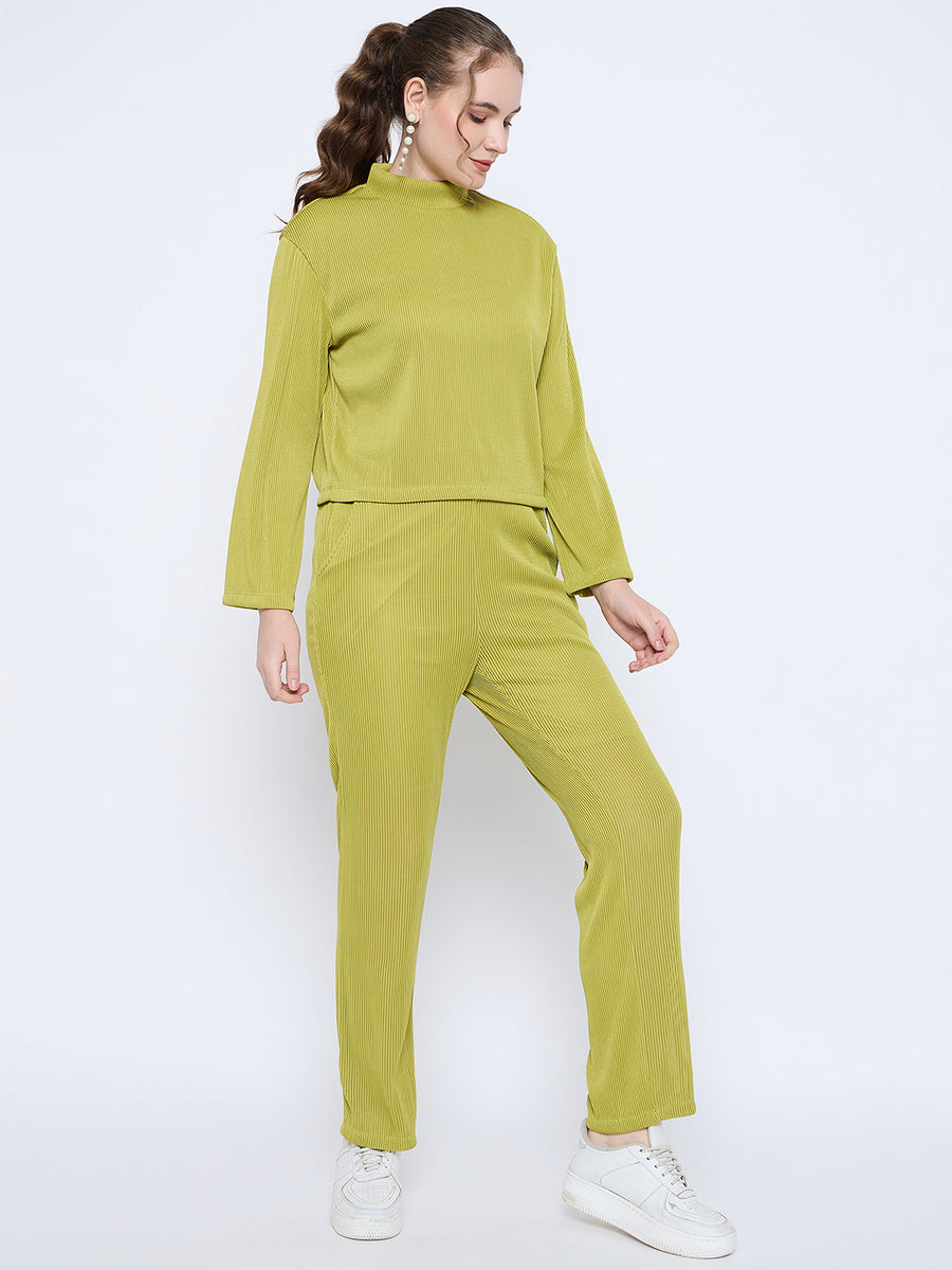 Madame Solid Green Mock Neck Ensemble