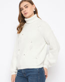 Madame Embellished Turtleneck Off White Sweater