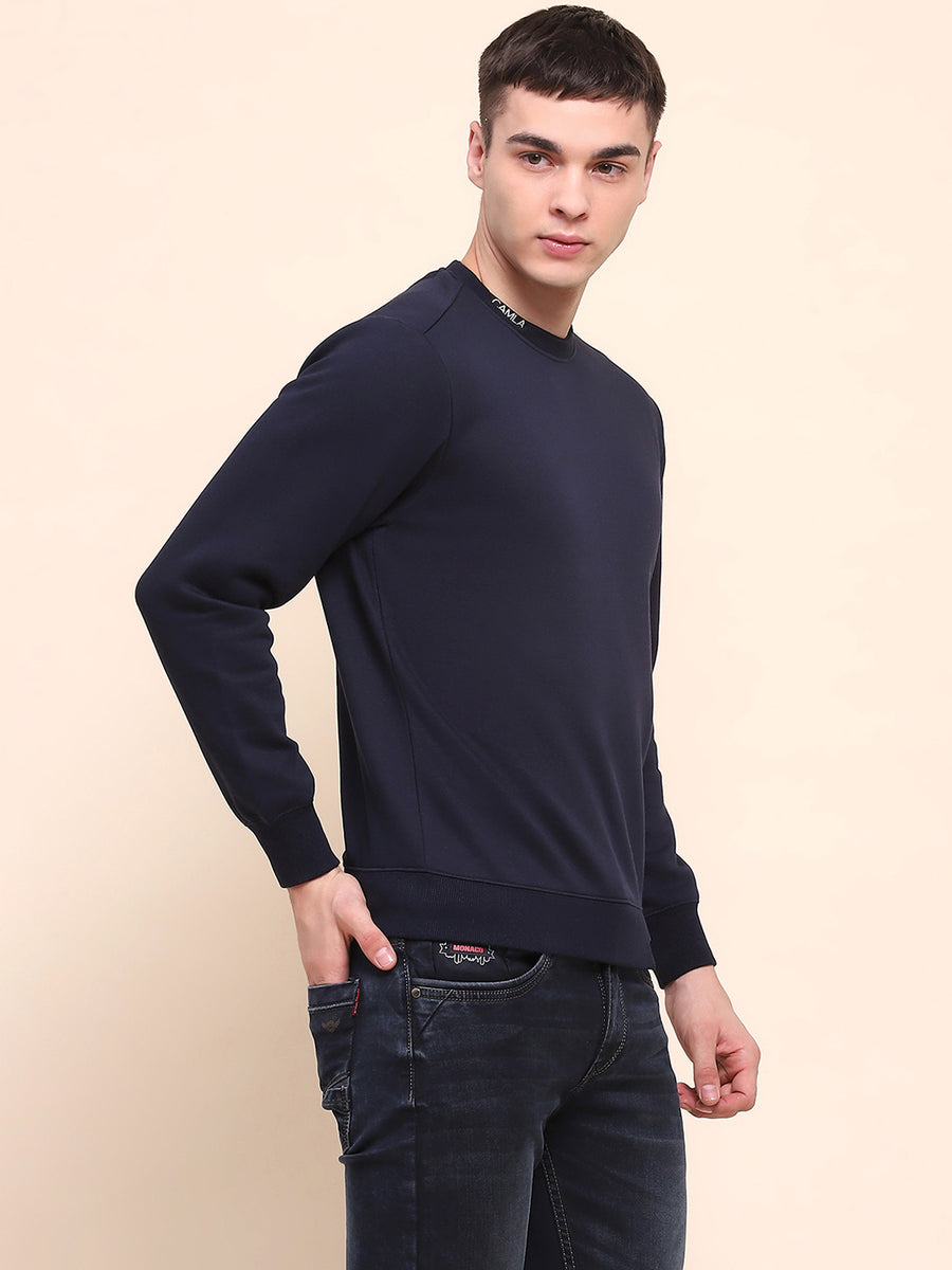 Camla Barcelona Cotton Solid Navy Blue Sweatshirt