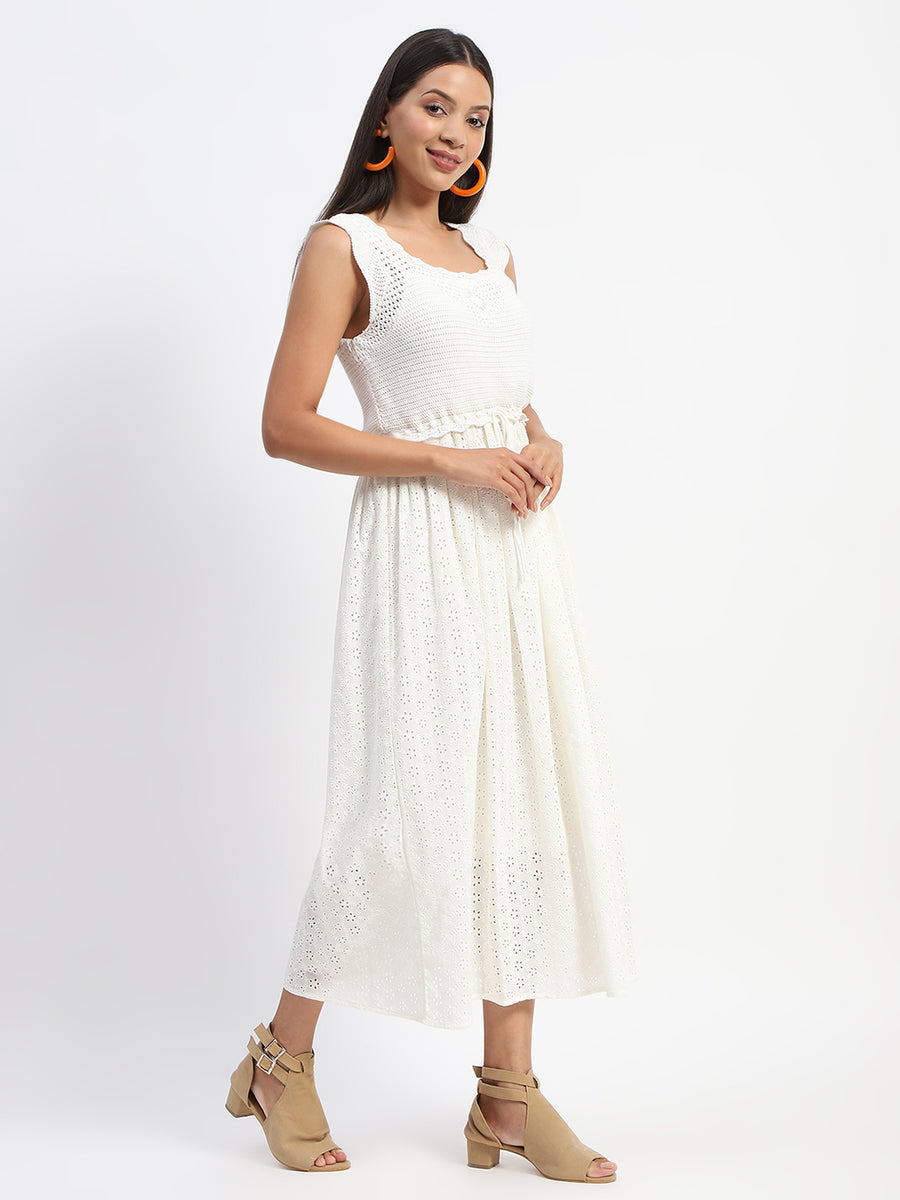 Madame Crochet Tie Wiast Beige Maxi Dress