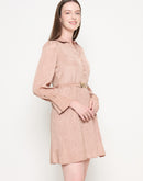 Madame Flounce Sleeved Belted Brown Mini Dress