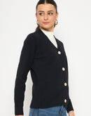 Madame V Neck Solid Black Cardigan