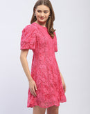 Madame Puff Sleeve Pink Lace A-Line Dress