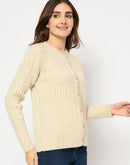 Madame Cable Knit Button Down Beige Cardigan