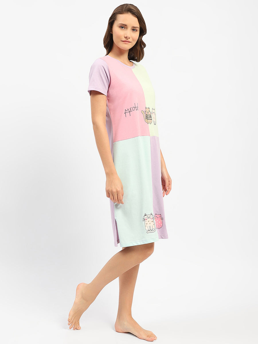 mSECRET Cotton Text and Graphic Printed Night Dress