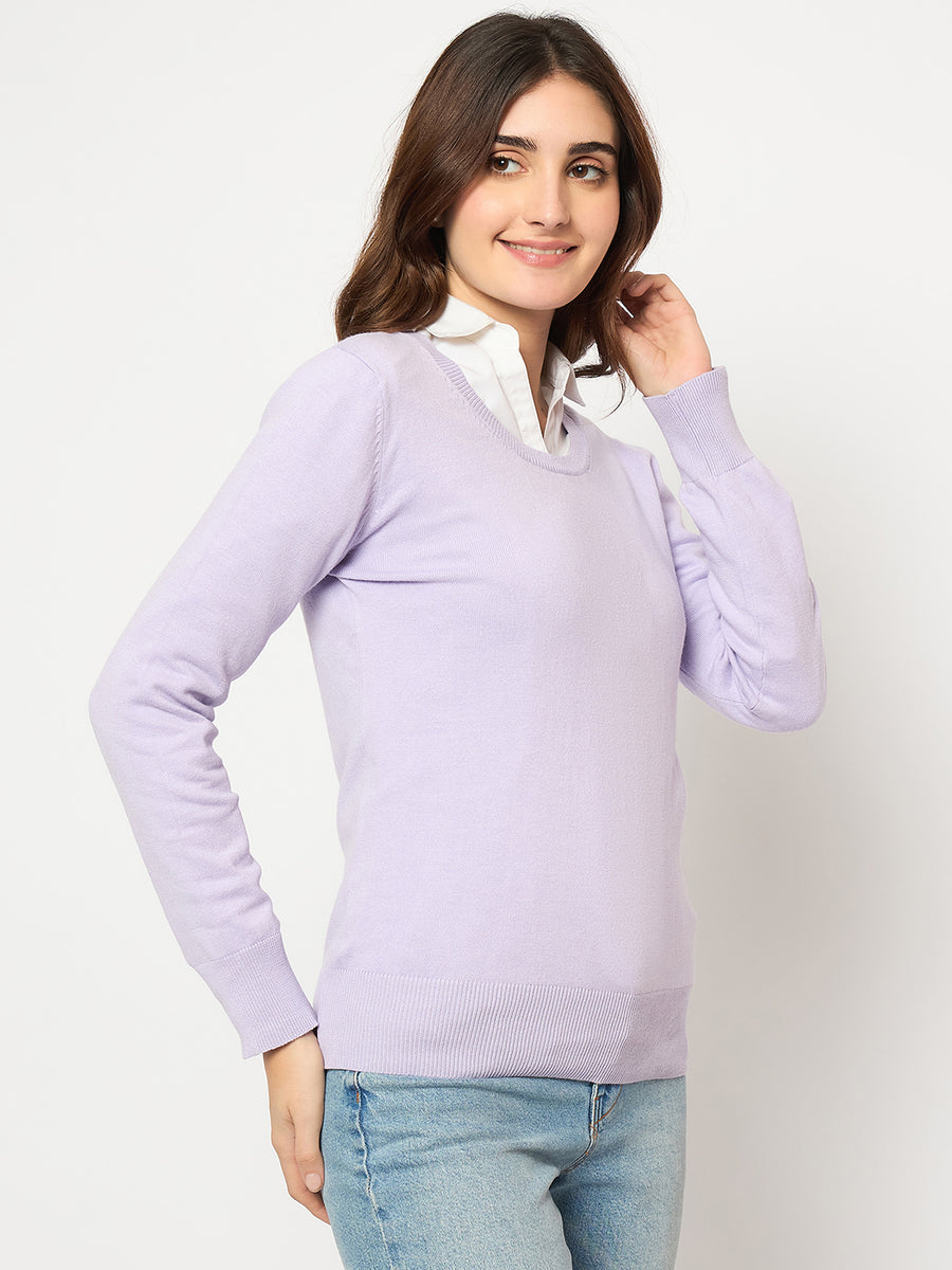 Madame Round Neck Ribbed Cuff Mauve Sweater