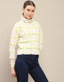 Madame Chequered Full Sleeve Pink Sweater