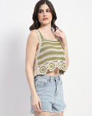 Madame Crochet Knit Green Cotton Crop Top