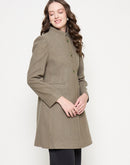 Madame Mélange Button Detailed T Neck Olive Long Coat