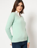 Madame Round Neck Ribbed Cuff Mint Green Sweater