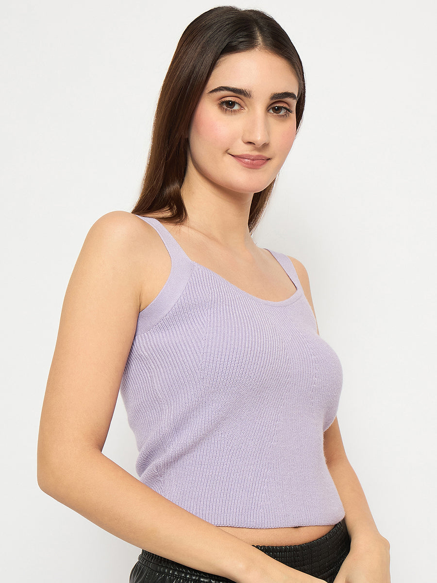 Madame Sleeveless Solid Mauve Sweater