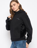 Madame Placement Print with Cut & Sew Fur Black Zipped Sweatshirt