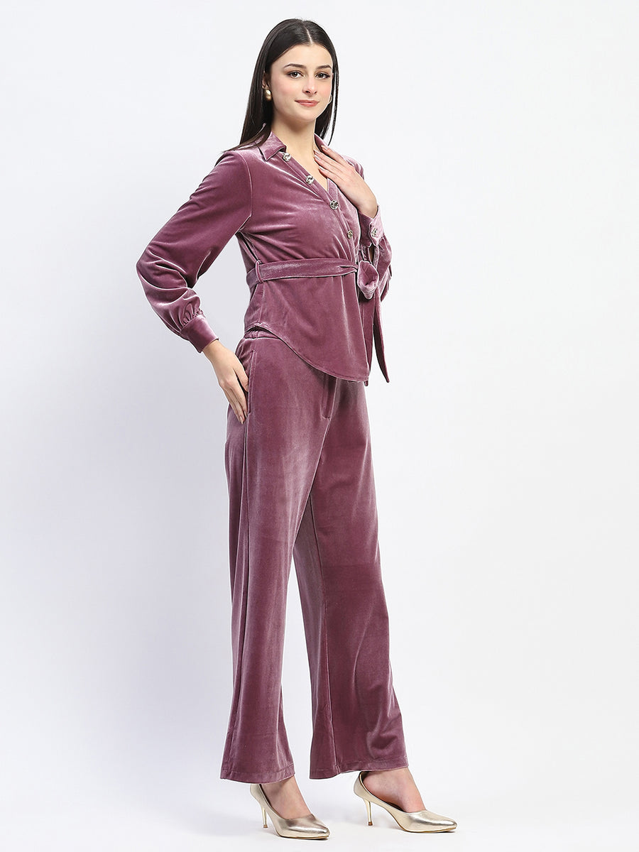 Madame Collared Asymmetric Hem Velvet Co-ord Set