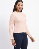 Madame Golden Pearl Shoulder Snap Button Peach Top