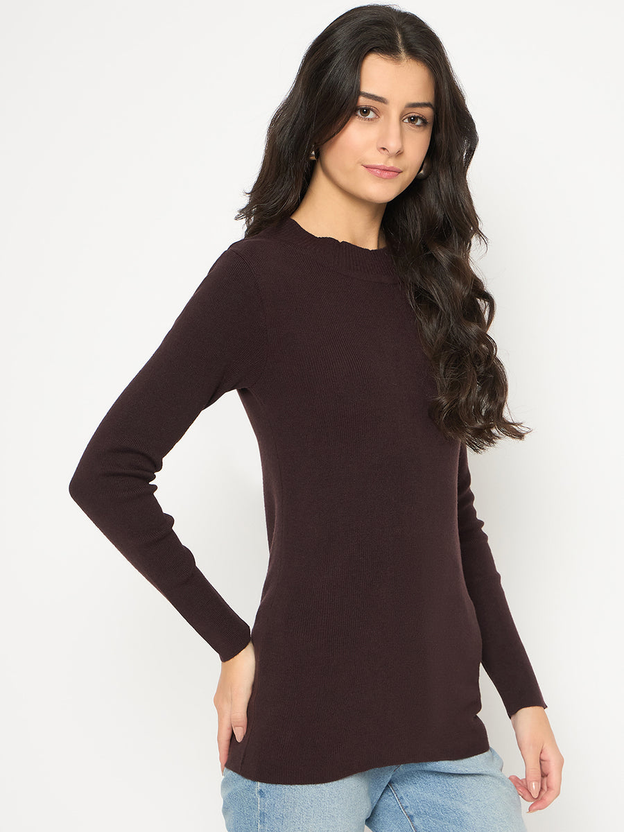 Madame Mock Neck Solid Brown Skeeve