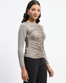 Madame Ruched Front Plain Full Sleeve Top