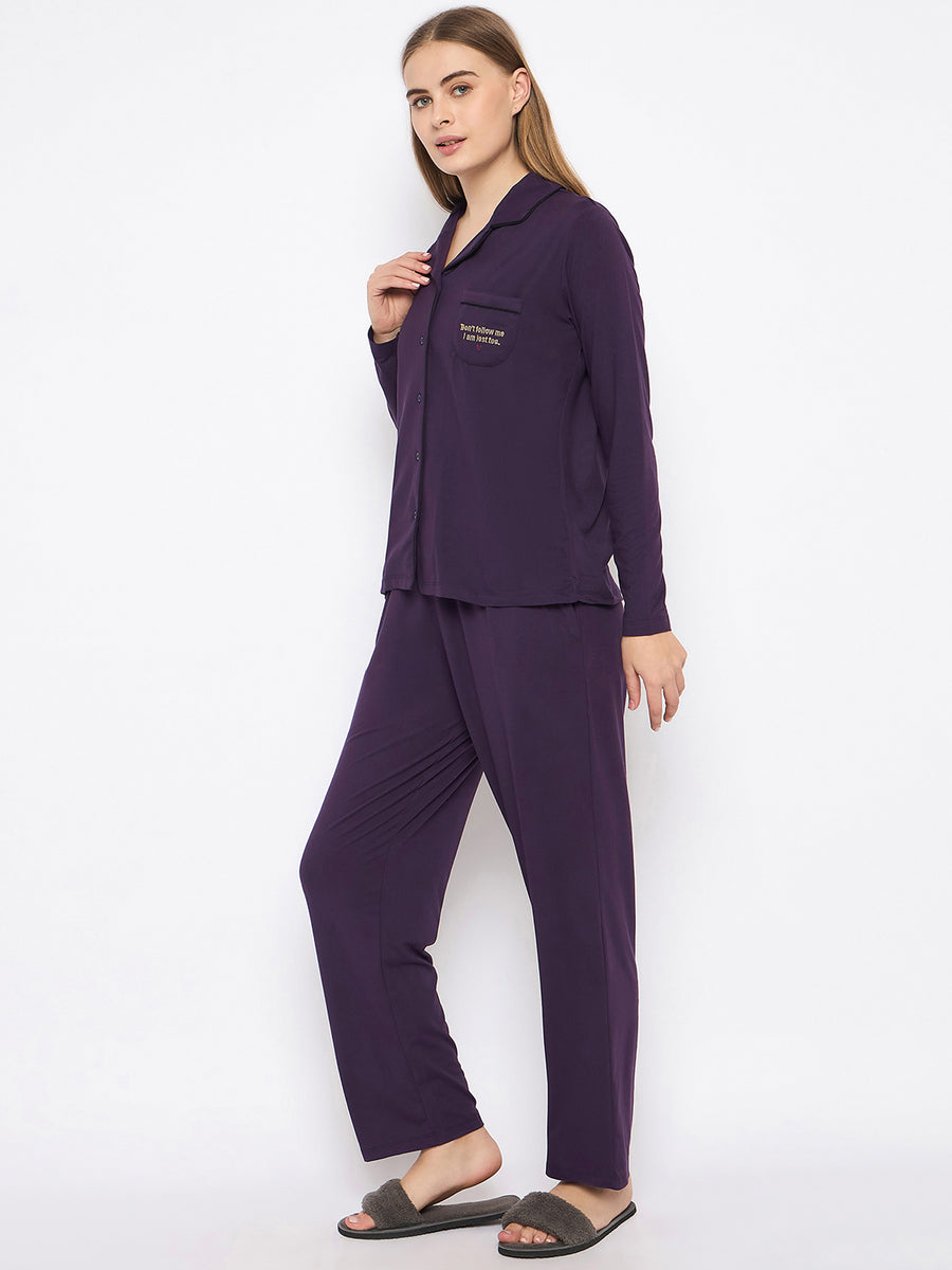 mSECRET Open Front Contrast Bonning Deep Purple Night Suit