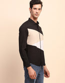 Camla Barcelona Color Block Collared Black Cotton Shirt