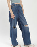 Madame Shanaya Kapoor High-Waisted Flared Ripped Mid Blue Jeans