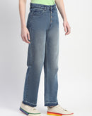 Madame Four Buttoned Stone Wash High Waisted Blue Denim