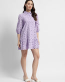 Madame Lilac Flared Hem Schiffli Mini Dress