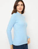 Madame Turtle Neck Full Sleeve Blue Sweater