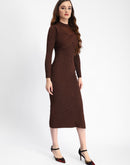 Madame Twisted Detailing Ribbed Bodycon Brown Dress