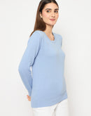 Madame Round Neck Ribbed Cuff Sky Blue Sweater