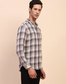 Camla Barcelona Checkered Button Down Off White Cotton Shirt