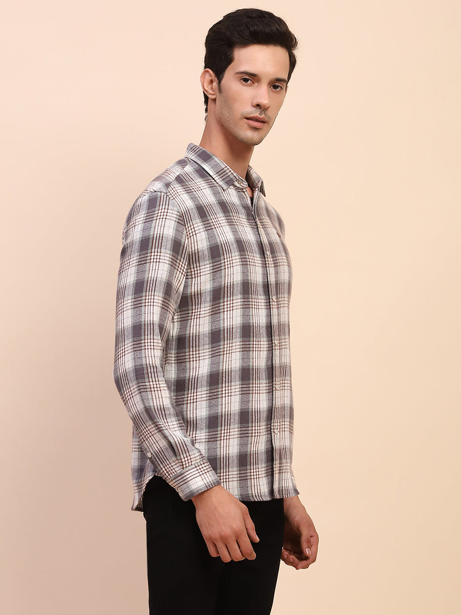 Camla Barcelona Checkered Button Down Off White Cotton Shirt