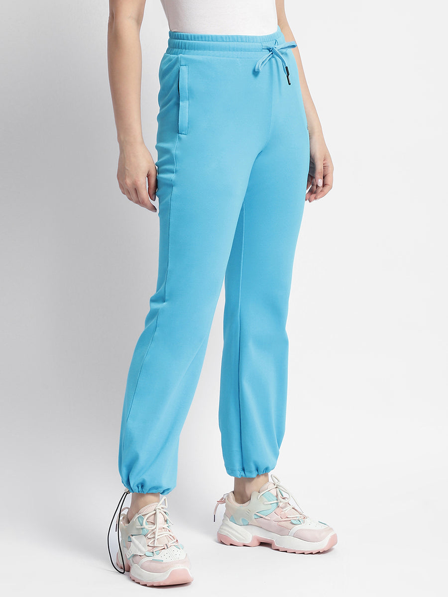 mSECRET Solid Blue Mid Rise Track pants