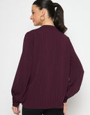 Madame Embellished Striped Cuff Sleeved Plum Top