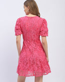 Madame Puff Sleeve Pink Lace A-Line Dress