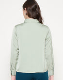 Madame Embellished Shirt Collar Solid Green Shirt