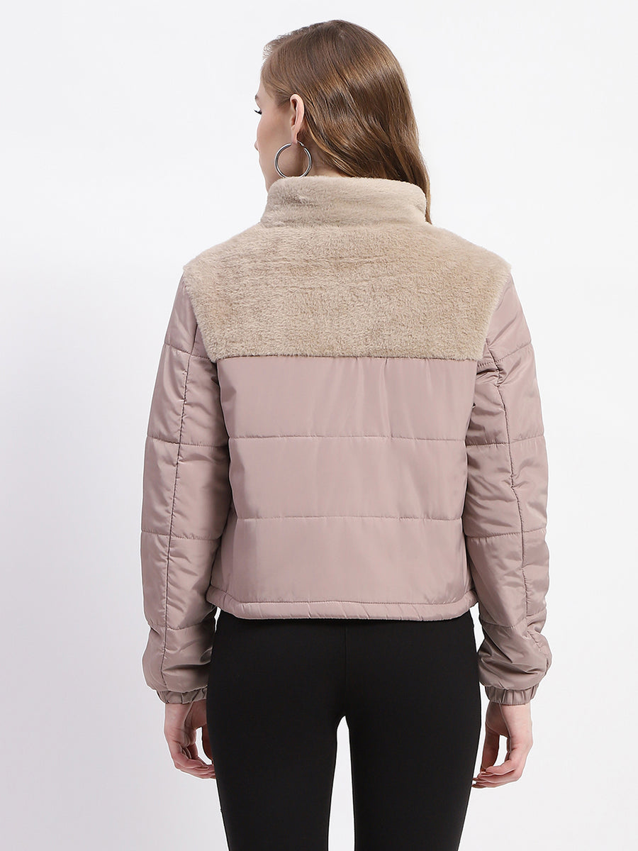 Madame Beige High Neck Quilted Puffer Jacket