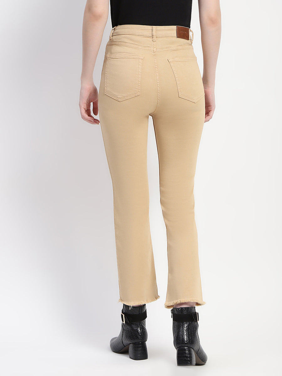 Madame Frayed Hem Flared Beige Denim