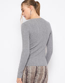 Madame Scalloped Neck Solid Grey Sweater